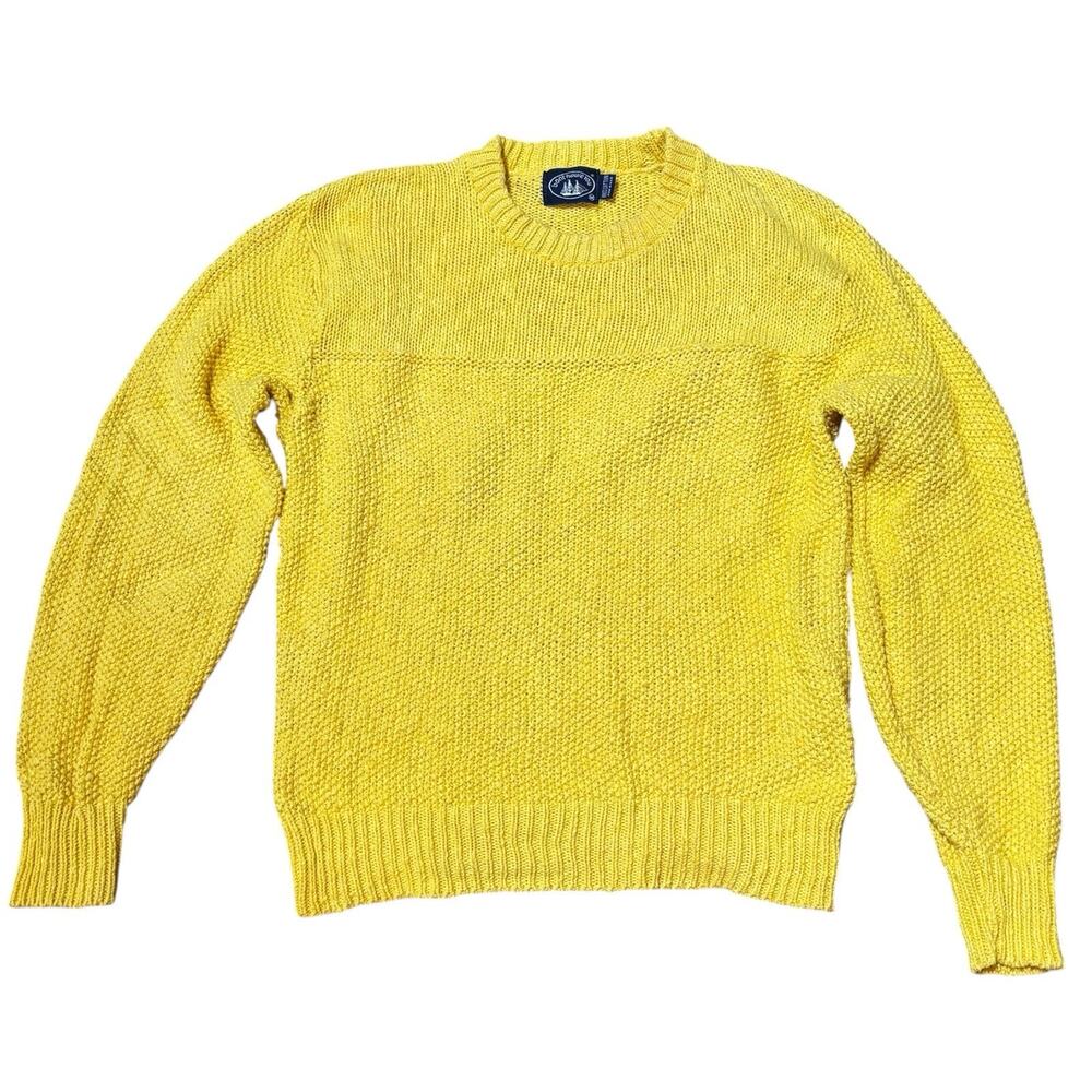 Vintage 90s Boathouse Row Yellow Seed Stitch Cotton Crew Neck Sweater Men's M
